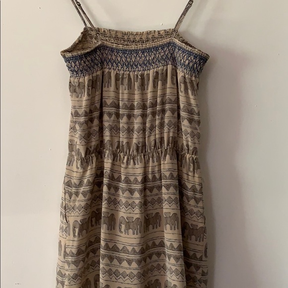 Beige and blue patterned spaghetti string dress - Picture 6 of 8